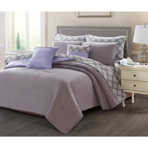 Harper Lane 9-Piece Charcoal/Purple Queen Comforter Set