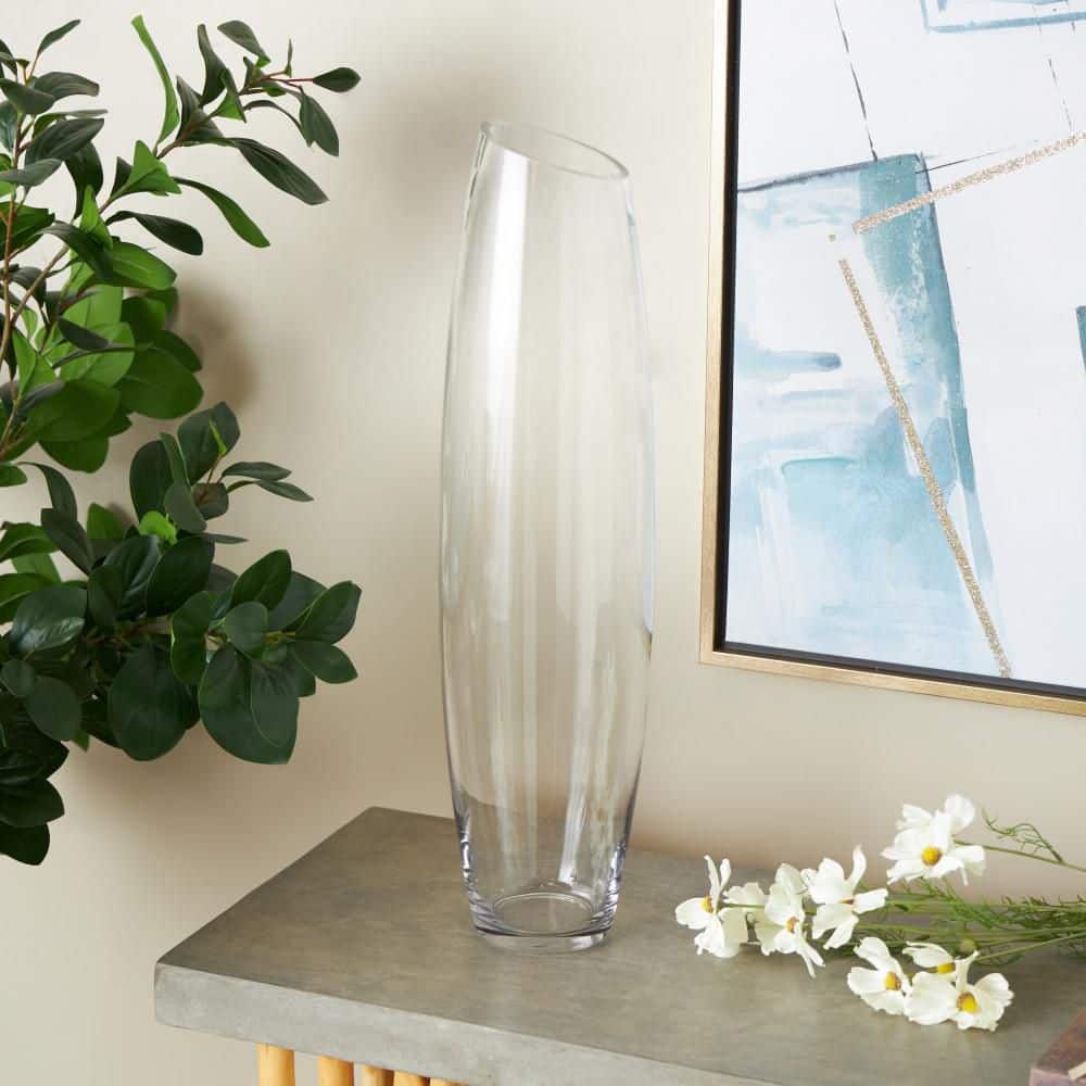Litton Lane Clear Tall Slanted Glass Decorative Vase 18491 - The