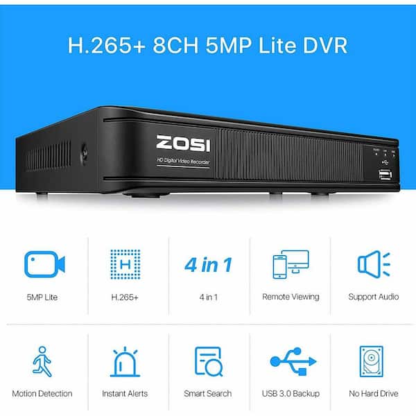 8 Channel H.265+ 5MP-Lite DVR Outdoor Security Camera System with 4-Wired 1080P Dome Cameras + 4 Wired Bullet Cameras