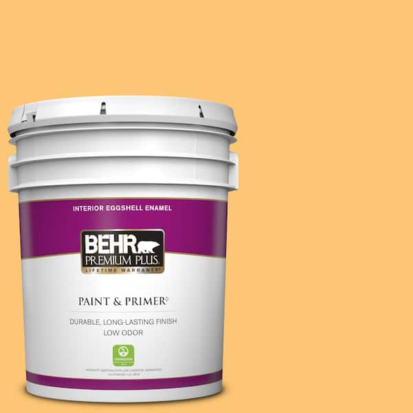 BEHR PREMIUM PLUS 5 gal. #BIC-42 Liquid Gold Eggshell Enamel Low Odor Interior Paint & Primer