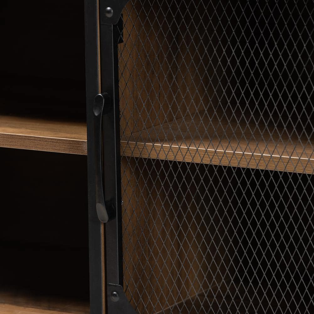 Walnut Brown and Black Metal Industrial 2-Door Sideboard