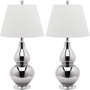 Cybil 26.5 in. Silver Double Gourd Glass Table Lamp with Off-White Shade (Set of 2)