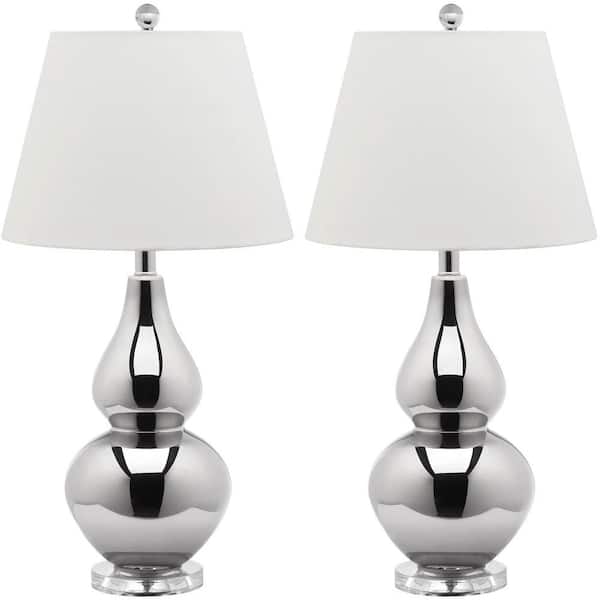 SAFAVIEH Cybil 26.5 in. Silver Double Gourd Glass Table Lamp with Off-White Shade (Set of 2)