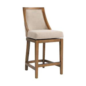 Ellie 41 in. Brown Rubberwood Counter Height Stool with Cushioned Back and High Back
