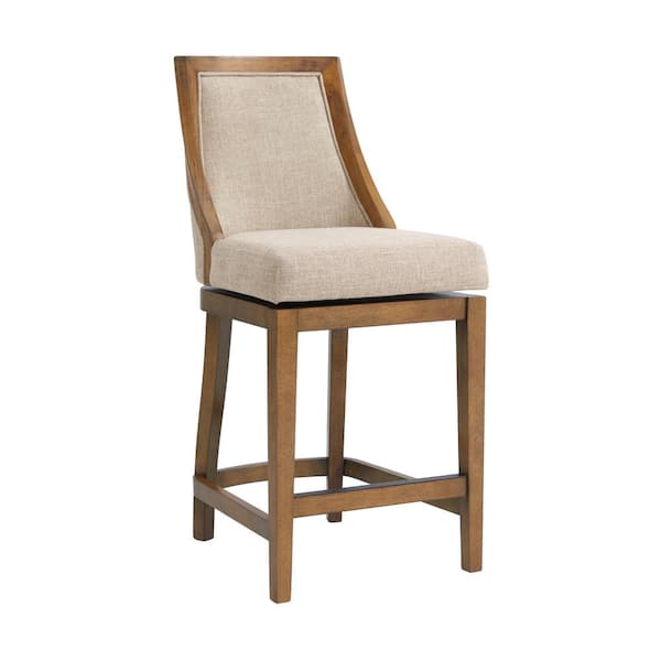 Alaterre Furniture Ellie 41 in. Brown Rubberwood Counter Height Stool with Cushioned Back and High Back