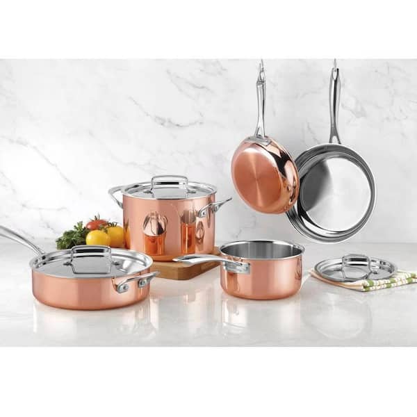 Ciwete Whole Tri-ply 18/10 Stainless Steel Pot and Pan Set (10 Piece),  Copper Pots and Pans Set with Stainless Steel Lid, Induction Cookware Set