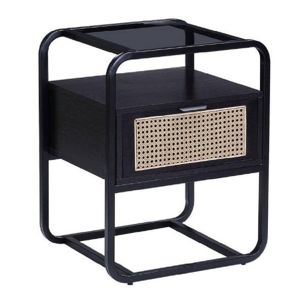 Benjara 16 in. Black Rectangular Tempered Glass Top Accent Table with ...