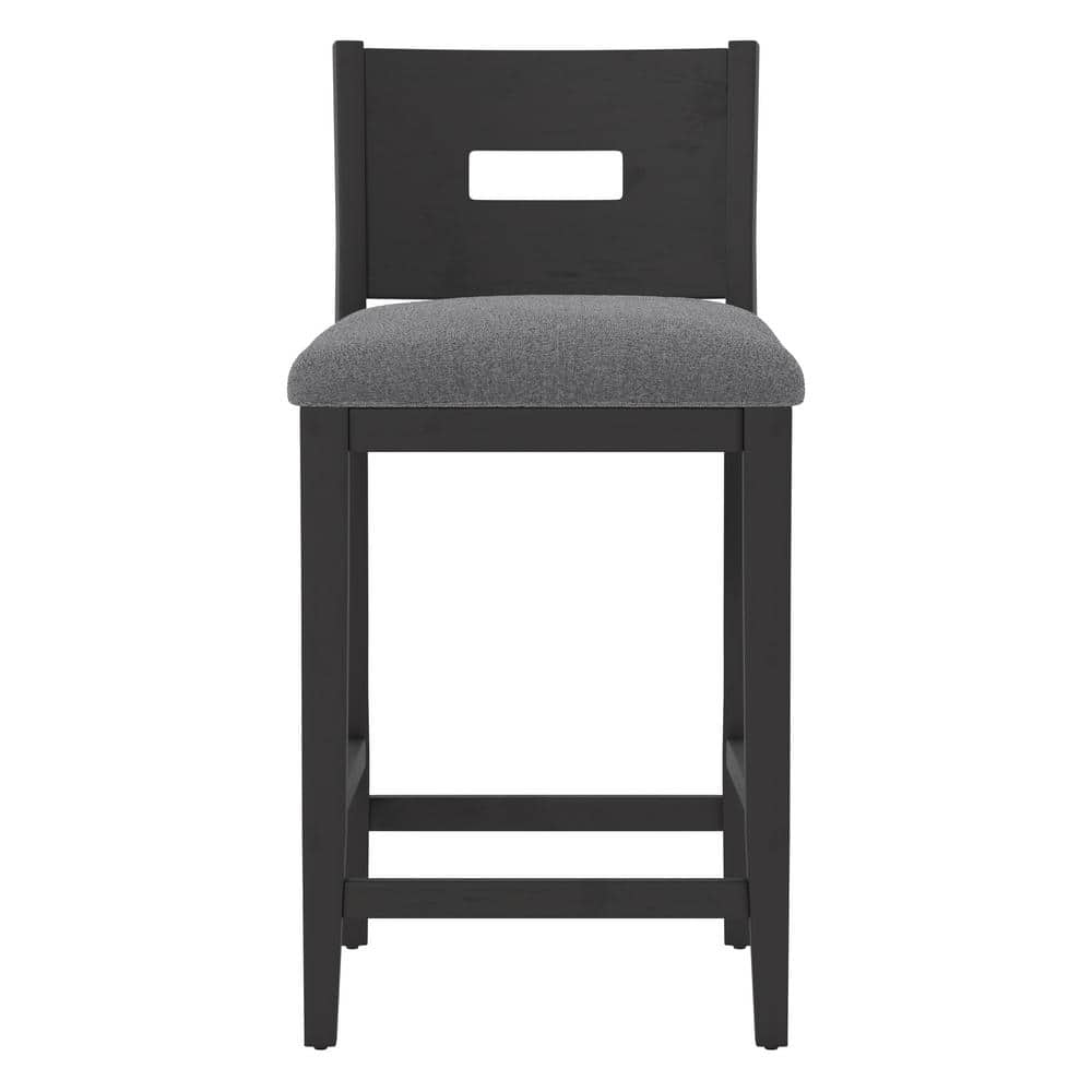 Allbritton Keyhole Black Wood Counter Height Stool with Dove Gray Seat