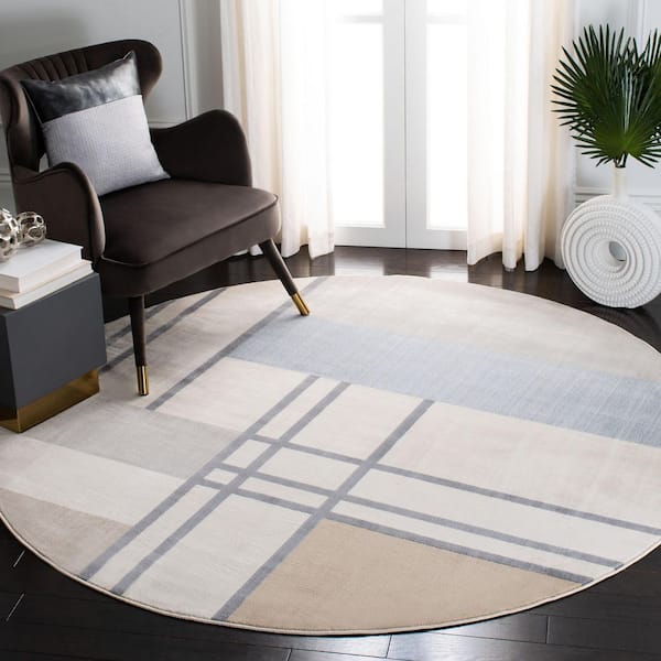 Orwell 3 ft. x 3 ft. Ivory/Taupe Abstract Geometric Round Area Rug