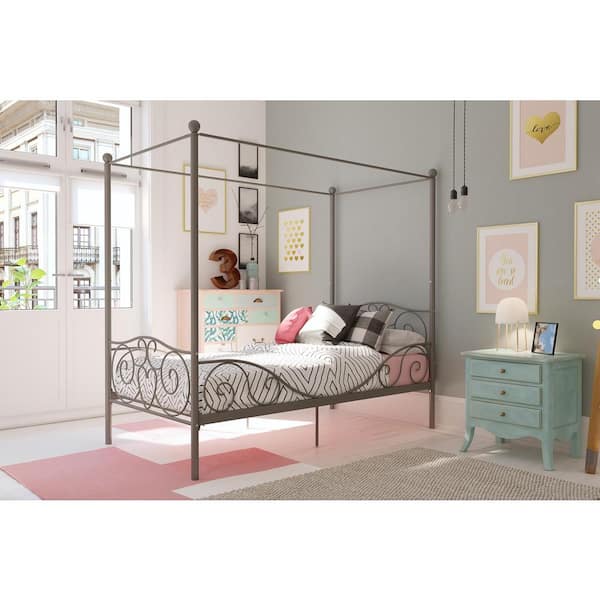 Dhp Pewter Twin Canopy Bed 4020959, Girls Twin Canopy Bed