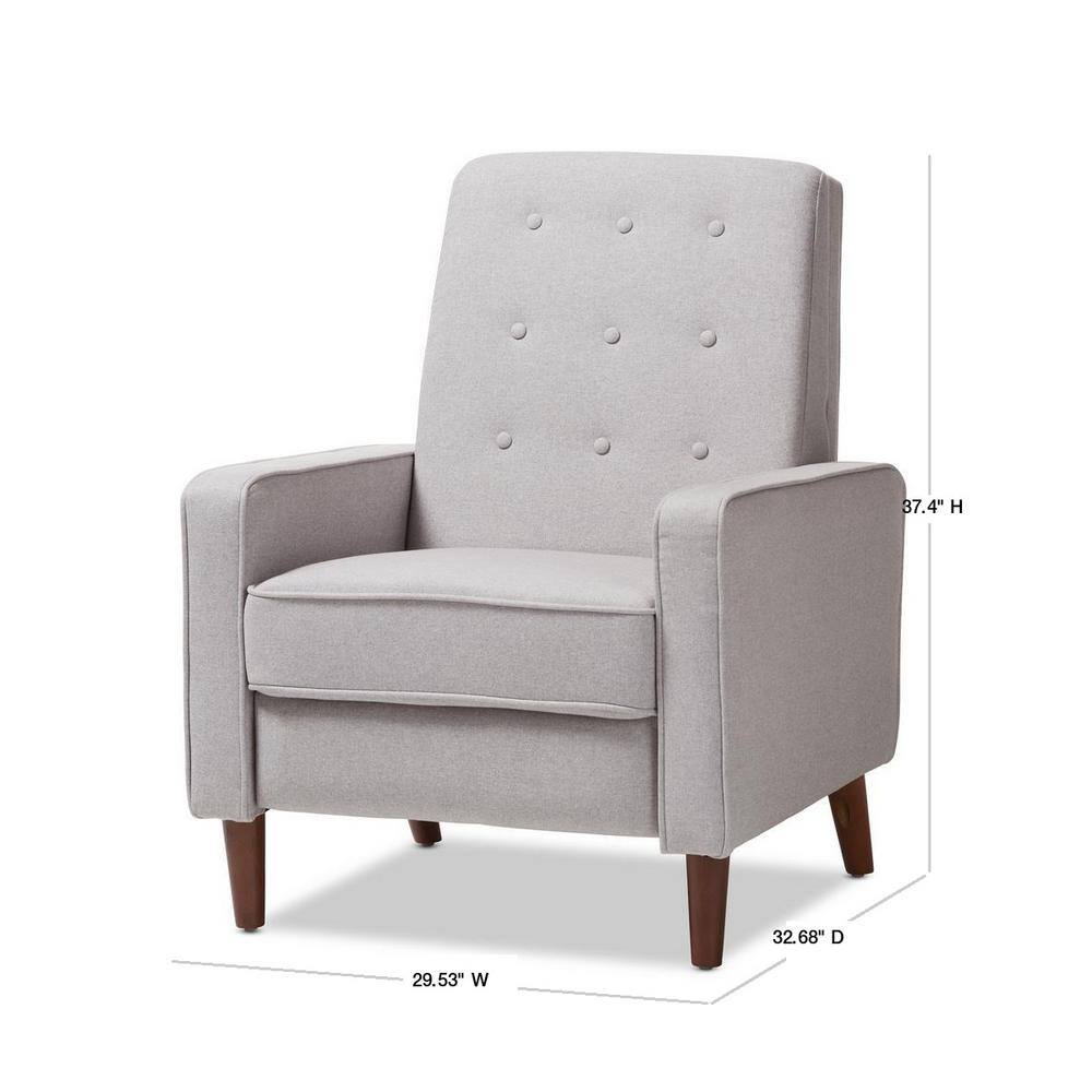 Light Grey Fabric and Walnut Wood Mid-Century Recliner