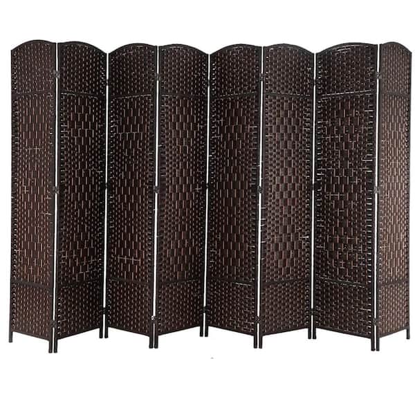71 in. Brown 8 Panel Natural Folding Room Divider Hand-Woven Wood Frame Privacy Screen for Living Room