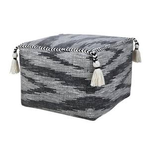 Accent Ottoman, Gray, Beige Abstract Paint, Solid Oak Base main image 1