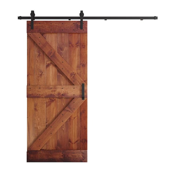 COAST SEQUOIA INC K 36 in. x 84 in. Red Walnut DIY Knotty Pine Wood Sliding Barn Door with Hardware Kit