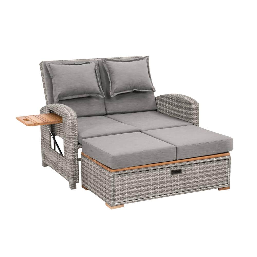 GREEMOTION Bahia Tobago Gray 2-Piece FSC Teak Wood Outdoor Modular Day Bed  With Gray Cushion GHN-3221HZ - The Home Depot | Loungemöbel