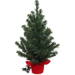 2 ft. Artificial Northern Spruce Pine Tree in Red Cloth Base Christmas Decor, Floral Home by Artificial Flowers