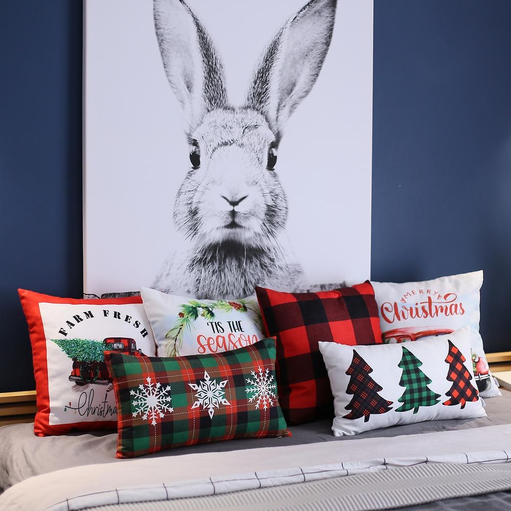 Red and White Christmas Truck Polyester Throw Pillow Cover