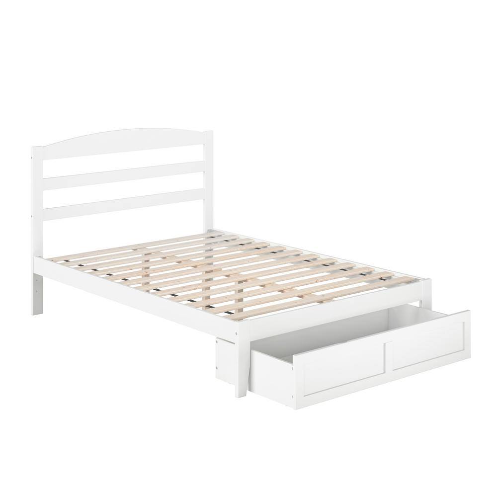Warren White Full Platform Bed with Storage Drawer