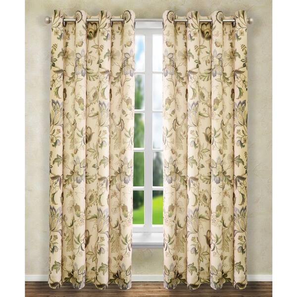Unbranded Linen Floral Grommet Room Darkening Curtain - 50 in. W x 84 in. L