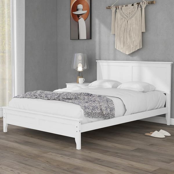 JASMODER 54.3 in. W White Modern White Solid Wood Full Platform