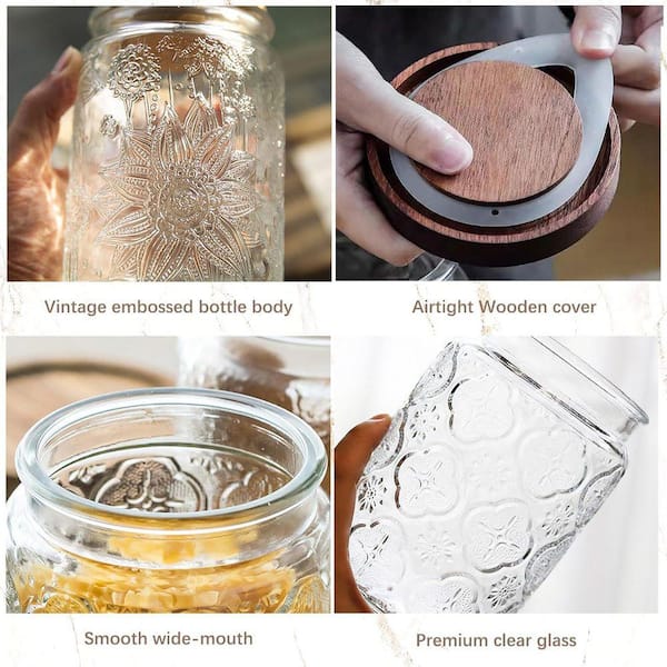 Lynzavix 1-Piece Airtight Decorative Vintage Glass Jar with Wooden