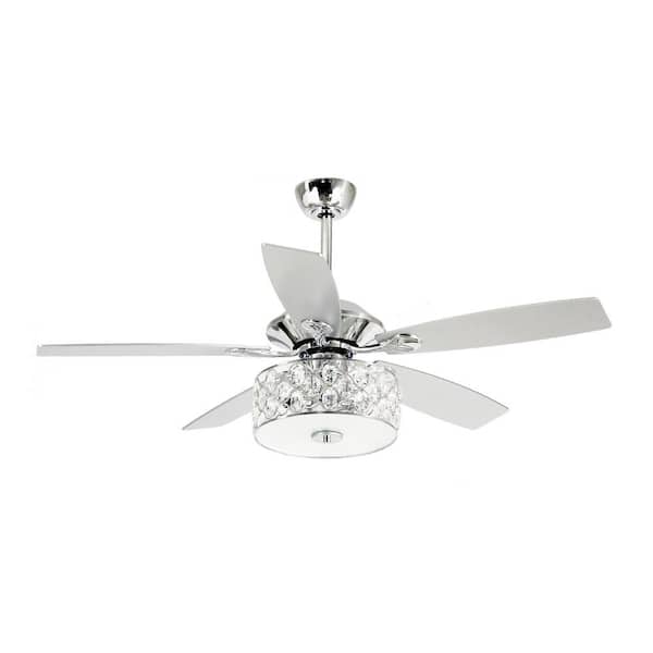 Parrot Uncle Huber 52 In Indoor Chrome Downrod Mount Crystal Chandelier Ceiling Fan With Light And Remote Control F6217a110v The Home Depot - Crystal Chandelier Ceiling Fan Home Depot
