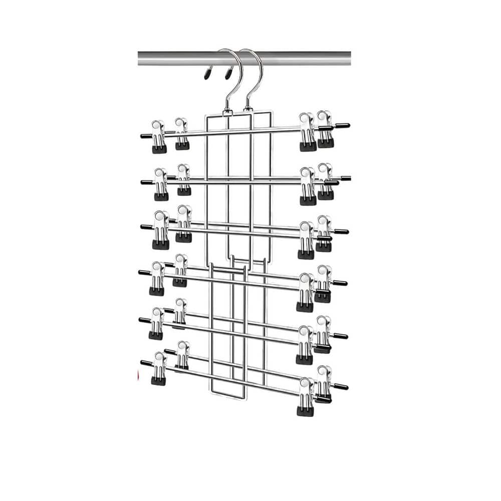 Black 6-Tier Pants Hangers with Clips and Swivel Hook for Closet Organization and College Dorm Essentials (2-Pack) price history on PriceWatchPro