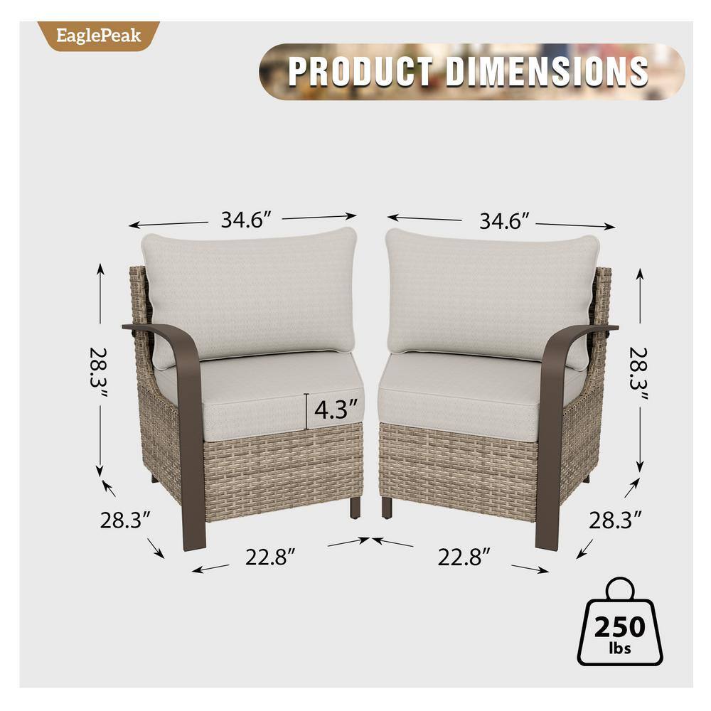 Beige and Brown Steel Frame Outdoor Sectional Sofa Set