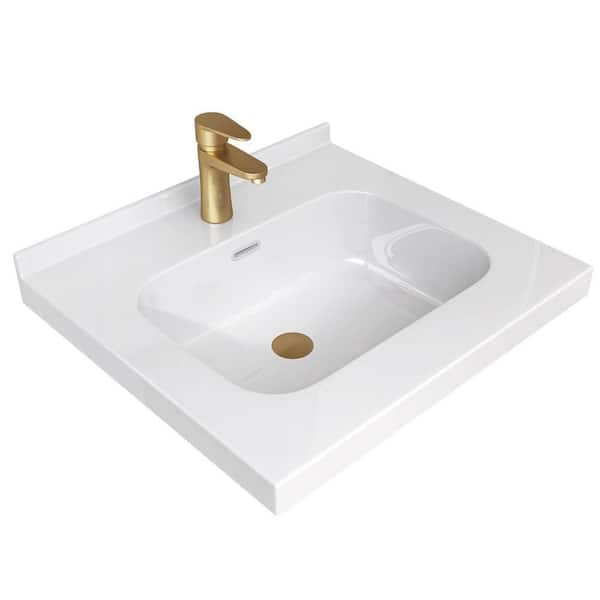 24 in. W x 22 in. D Solid Surface White Vanity Top Rectangular Single Sink Bathroom Vanity Top in Glossy White