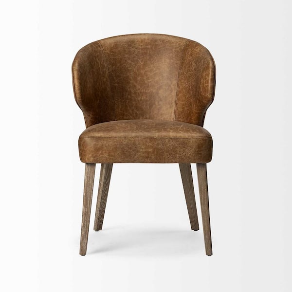 HomeRoots Brown Upholstered Leather Curved Back Armchair