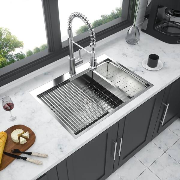 Brushed Nickel Stainless Steel Sink 30 in. x 22 in. Single Bowl