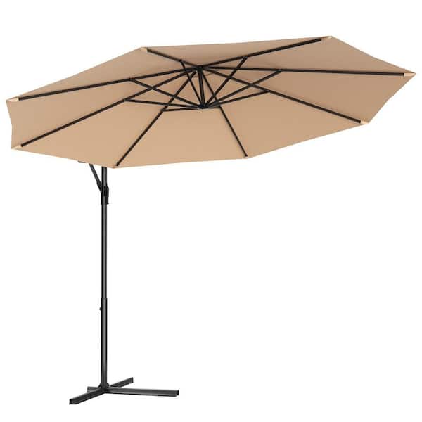 ANGELES HOME 10 ft. Steel Cantilever Tilt Patio Umbrella with Cross Base in Beige