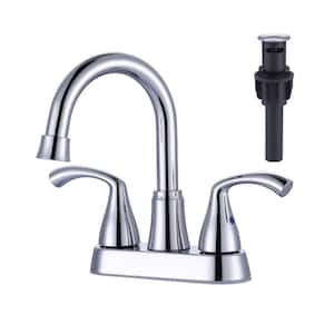 4 Centerset Double Handle High Arc Bathroom Faucet with Drain in Chrome