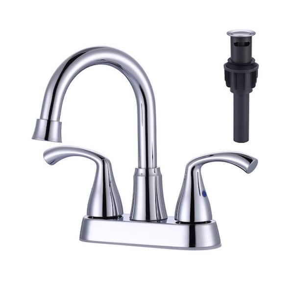 ARCORA 4 Centerset Double Handle High Arc Bathroom Faucet with Drain in Chrome