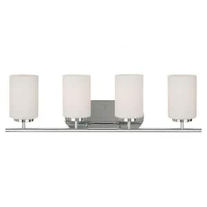 Oslo 27.5 in. 4-Light Chrome Transitional Contemporary Bathroom Vanity Light with Cased Opal Etched Glass Shades