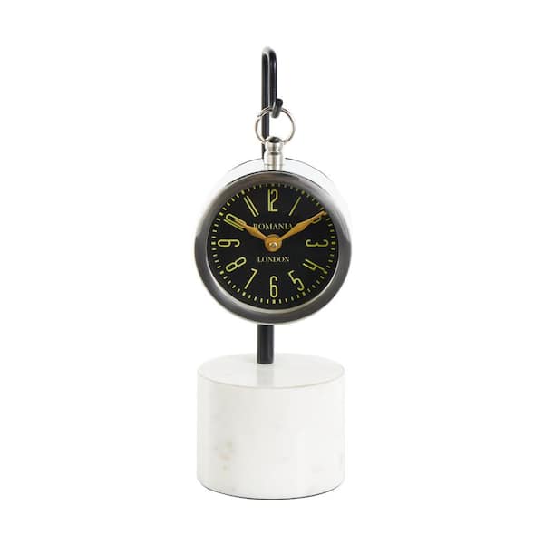 Litton Lane Silver Stainless Steel Metal Suspended Clock with Black and White Stand