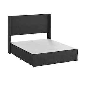 Raymond 2-Piece Charcoal Wingback Design Queen Bedroom Set with Metal Platform Bed Frame