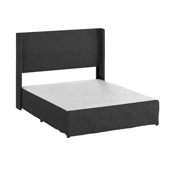 JAYDEN CREATION Raymond 2-Piece Charcoal Wingback Design Queen Bedroom Set with Metal Platform Bed Frame