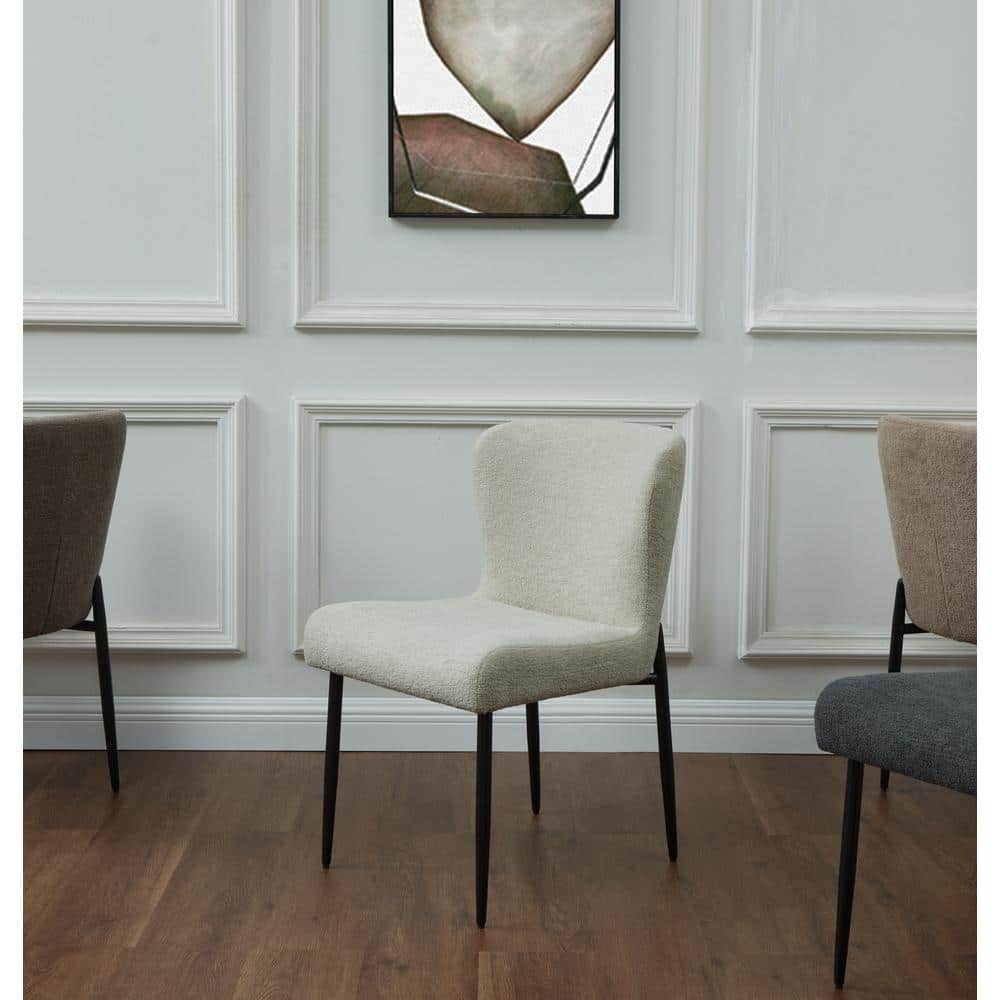 Katlynn Taupe Boucle Upholstered Side Chair with Black Metal Legs