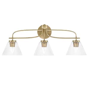Olympia 28.25 in. 3-Light New Age Brass Vanity Light  Clear Bubble Glass Shade