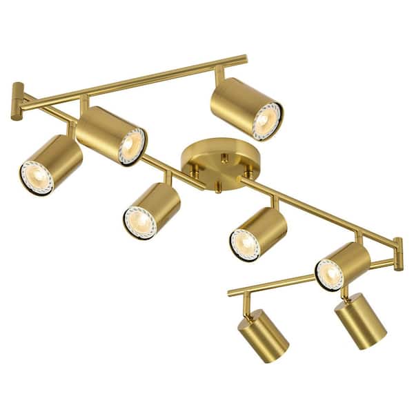 8-Light 4.5 ft. Gold Ceiling Mounted Hardwired Cylinder Track Lighting Kit with Adjustable Heads and 8-Bulbs Included