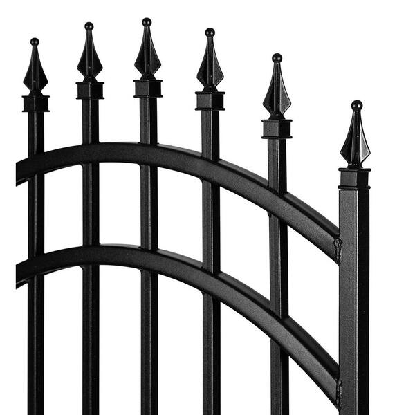 NUVO IRON 3.75 ft. x 4.67 ft. Tiger Eye Profile Black Metal Center Point Arched Top Fence Gate