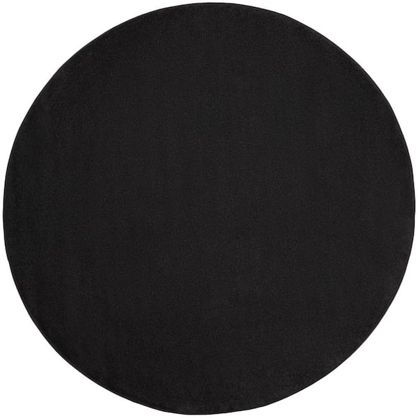 Nourison Essentials 10 ft. x 10 ft. Black Solid Contemporary Round Indoor/Outdoor Patio Area Rug