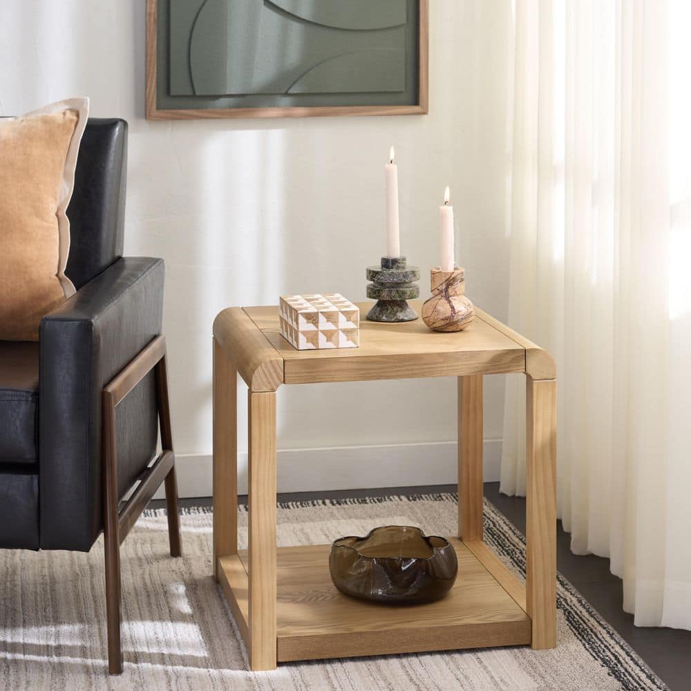 Omara 19.8 in. Natural Wood End Table with 2 tier storage price history on PriceWatchPro