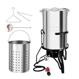 50QT Turkey Fryer with 54,000BTU Propane Stove, Stainless Steel Outdoor Deep Fryer & Seafood Boiler Steamer with Basket