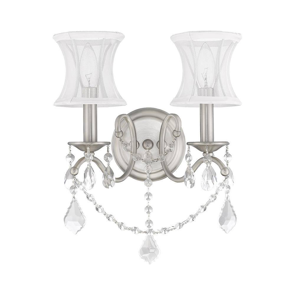 Brushed Nickel 2-Light Sconce with Off-White Silk Shade