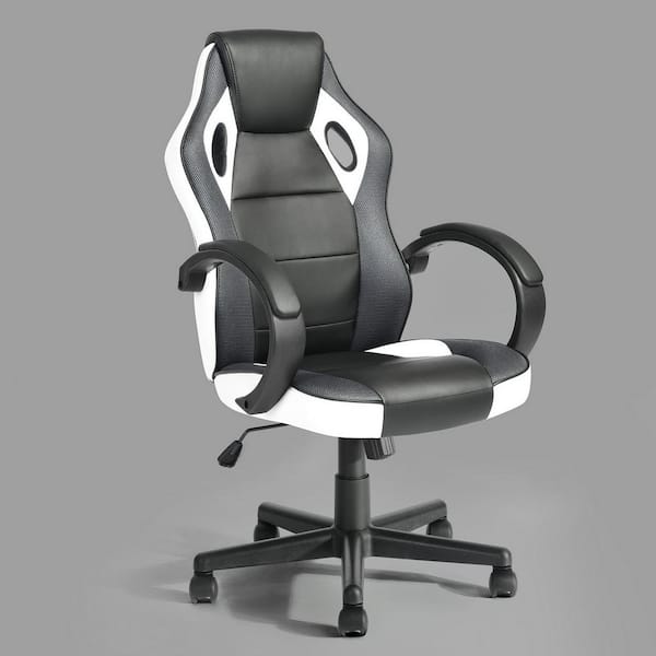 Homy Casa Tunney White Faux Leather Upholstered Swivel Gaming Chair Office Chair Task Chair with Adjustable Height