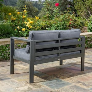 Aluminum Outdoor Loveseat with CushionGuard Plus Charcoal Cushions