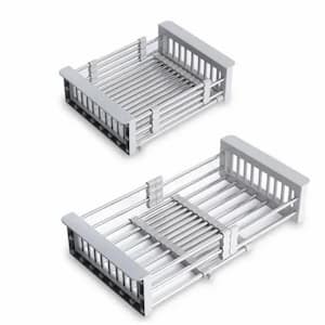 Gray Adjustable Immersion Sink Design with Stainless Steel Drain Basket, Portable and Retractable Space Dish Rack