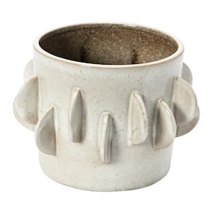 5.5 in. W x 5 in. H White Reactive Glaze and Antique Finish Handmade Stoneware Decorative Pots (1-Pack)